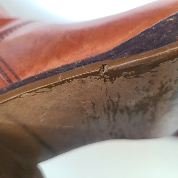 Vtg 70's Braided Brown Caramel Leather Campus Boots (7 B) Wild Card Brazil Read - Picture 12 of 16